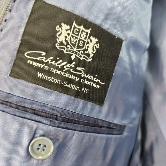 Enzo Tovare Blazer Sport Coat Mens 46R Blue Gray Plaid Wool Two Button Vented - Picture 10 of 16